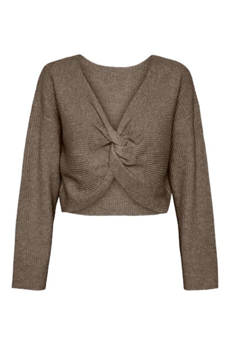 Pieces - Strik - PC Juna LS Short Drape Knit - Fossil