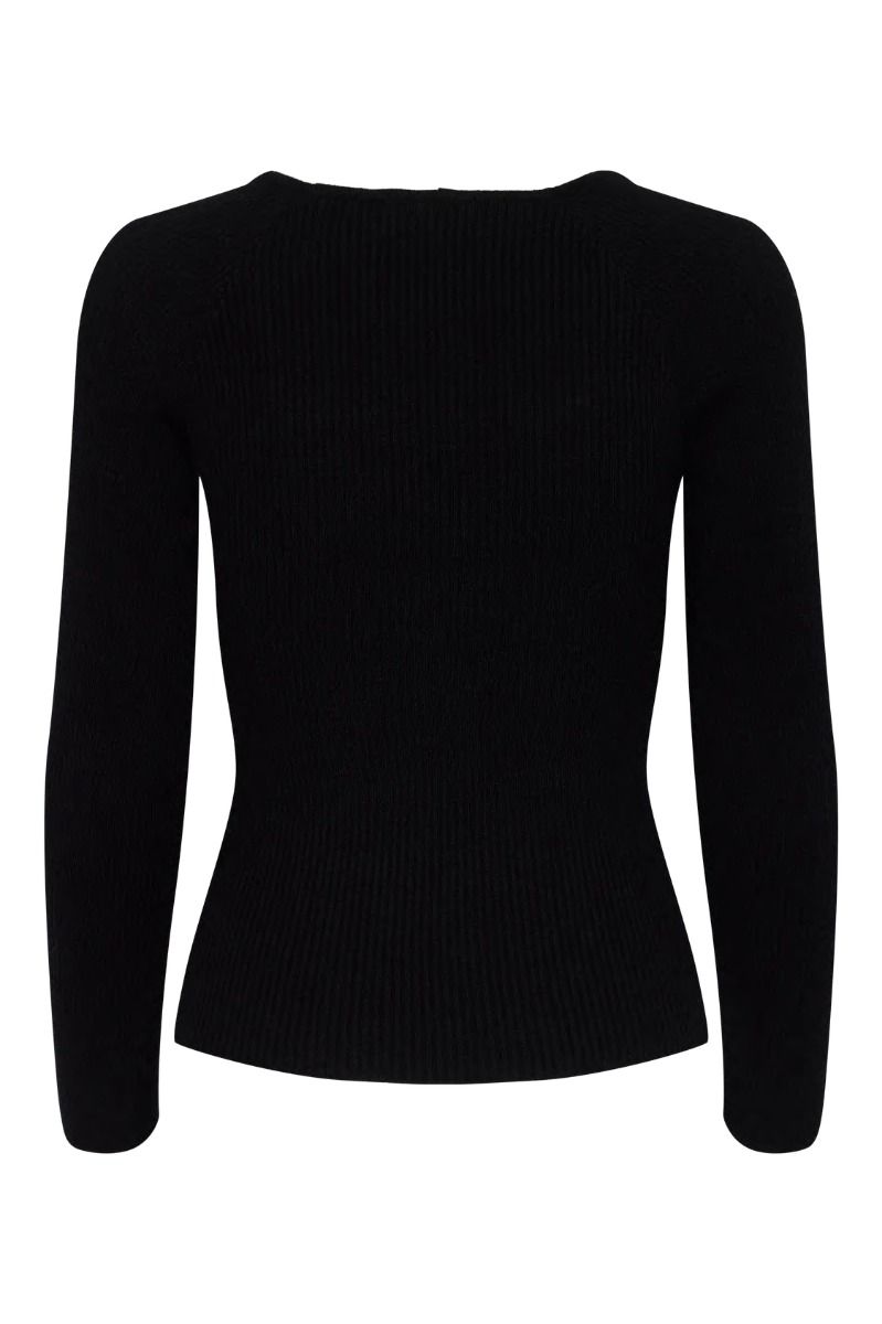 Pieces - Bluse - Pc Kalu Ls Square Neck Rib Knit Top - Black