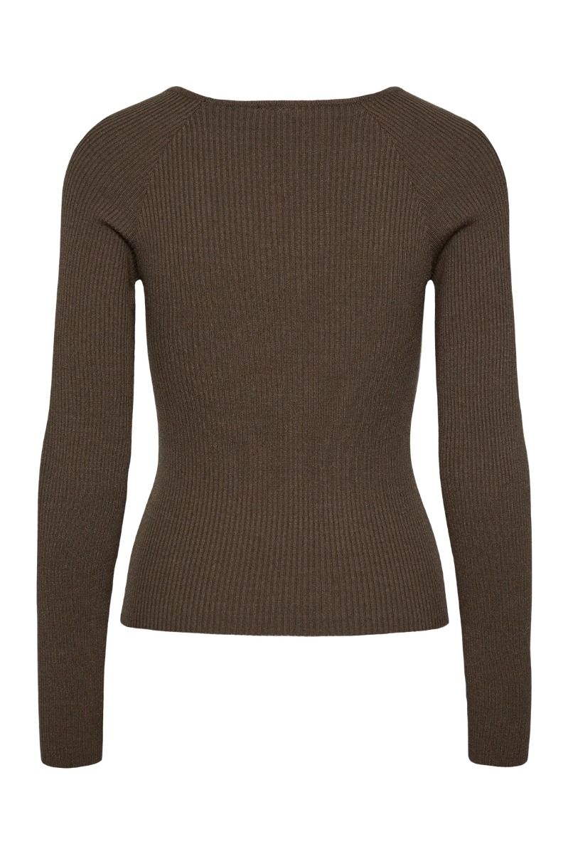 Pieces - Bluse - Pc Kalu Ls Square Neck Rib Knit Top - Morel
