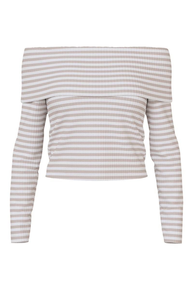 Pieces - Bluse - PC Laya Ls Off Shoulder Top - Bright White/Silver Mink