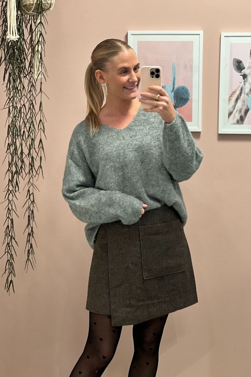 Pieces - Strik - Pc Pam Ls V-Neck Oversize Knit - Dark Grey Melange