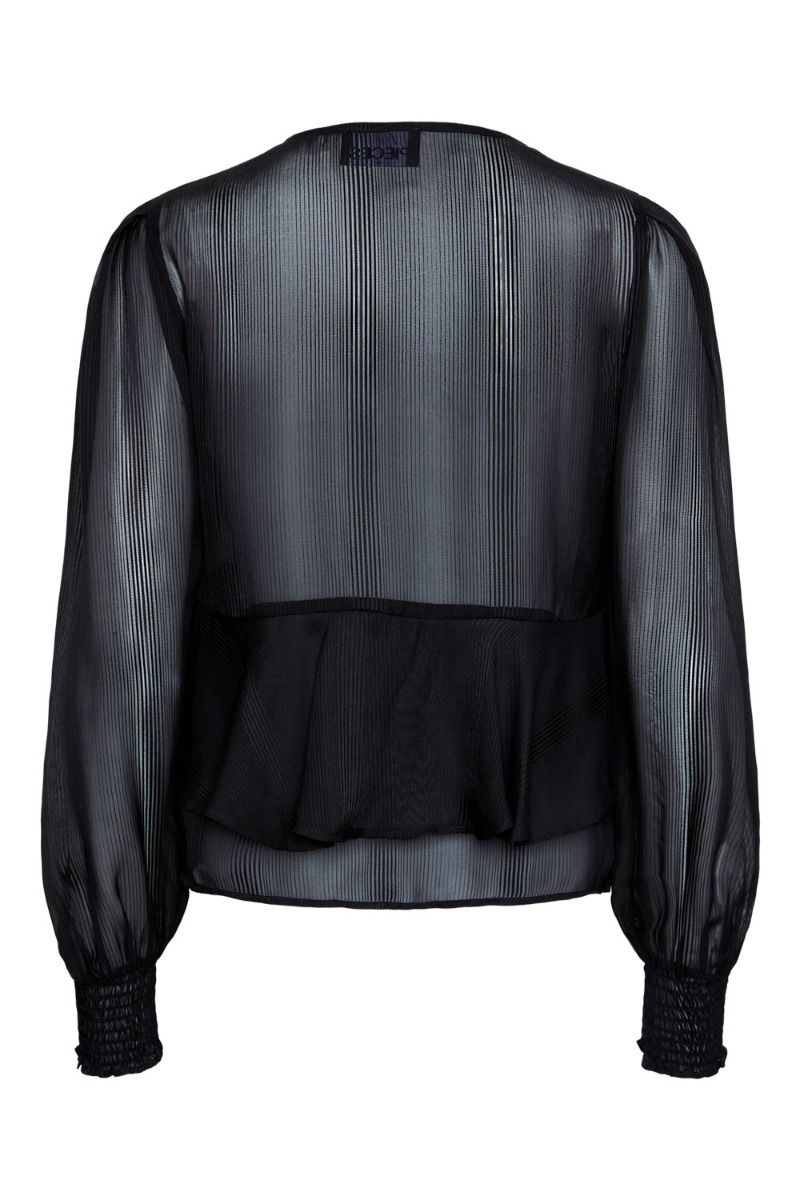 Pieces - Bluse - Pc Dubine Ls V-Neck Bow Top - Black