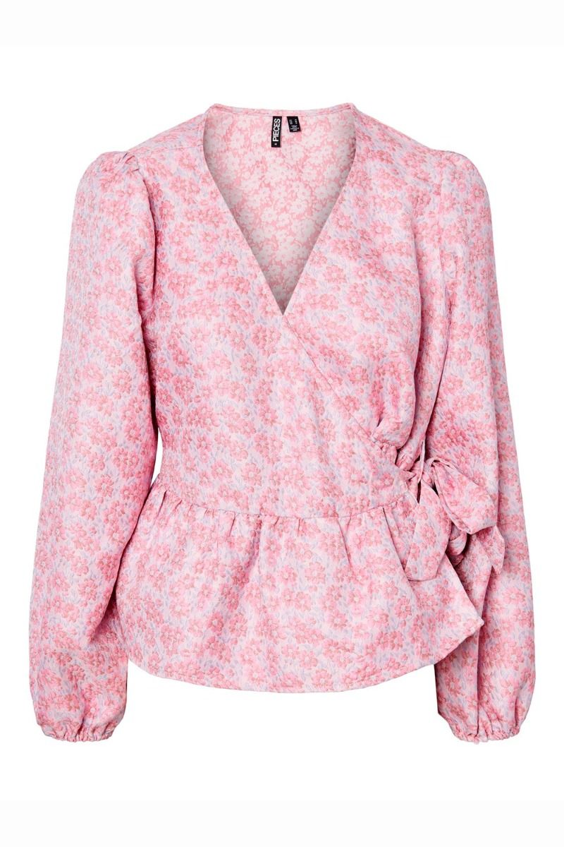 Pieces - Bluse - PC Eli LS Wrap Top - Pink Dolphin Small Flowers