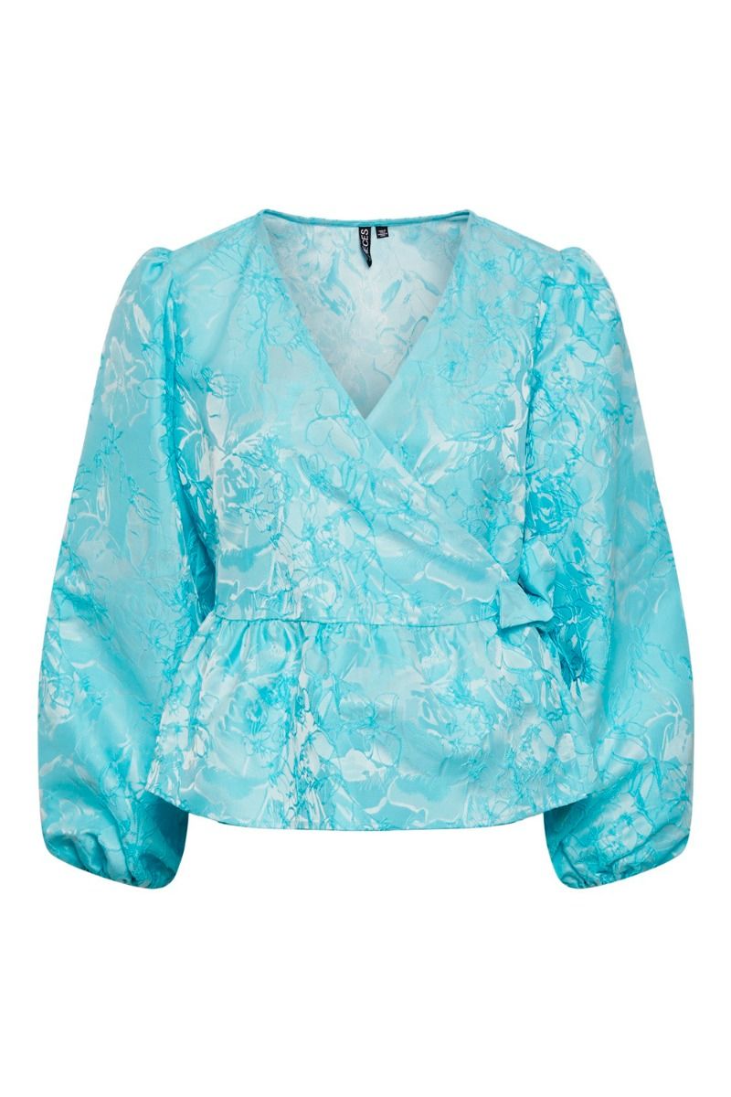 Pieces - Bluse - PC Aviona LS Wrap Top - Tanager Turquoise - Ditte Estrup