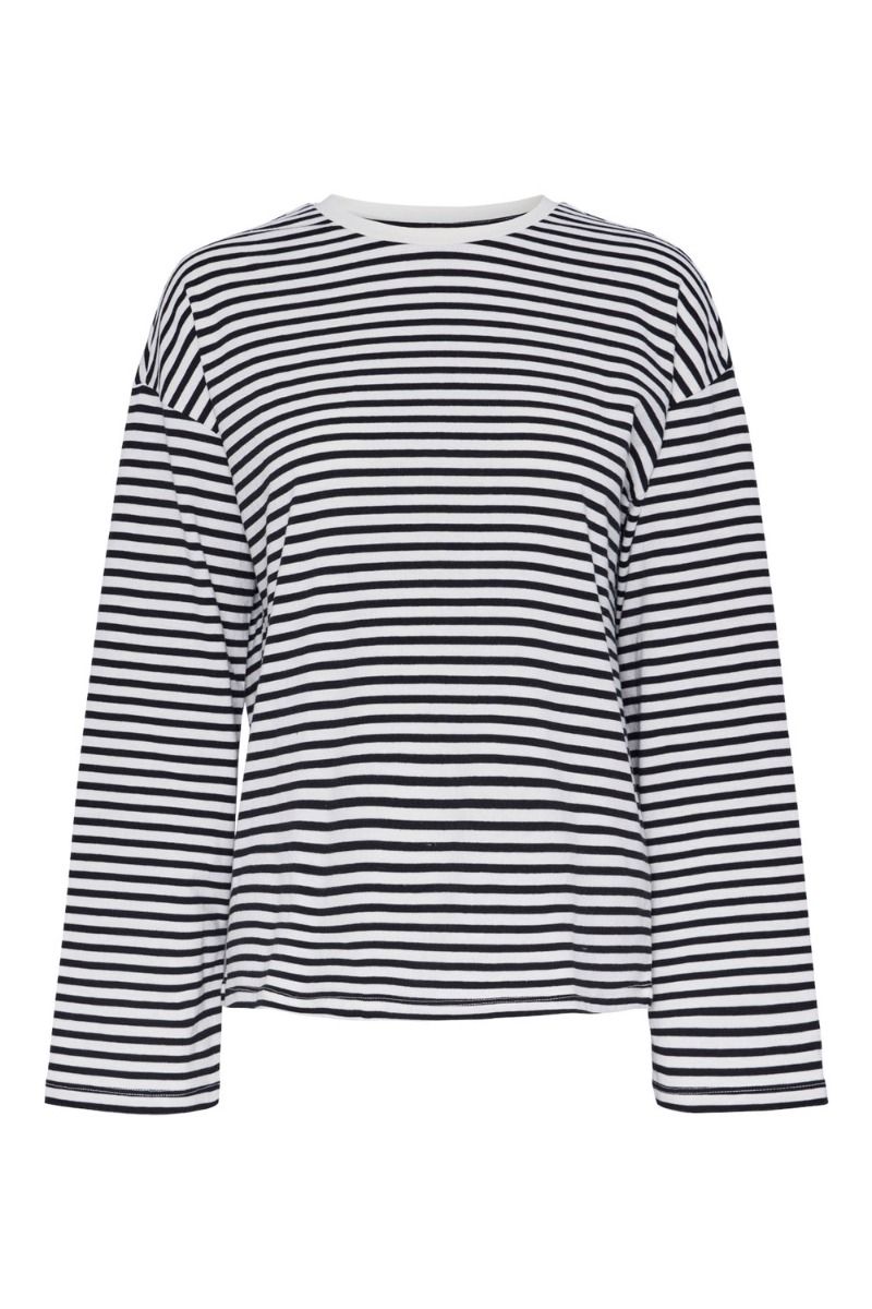 Pieces - Bluse - PC Sadie LS Top - Cloud Dancer/Black