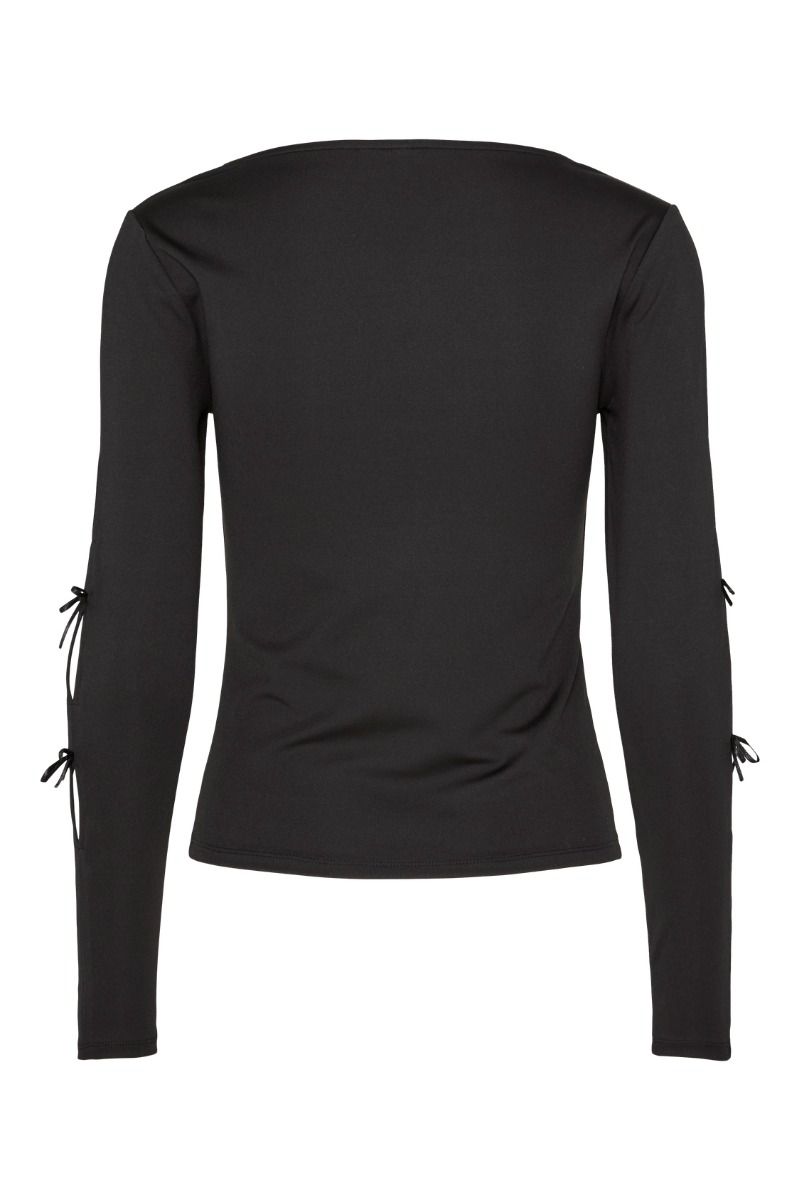 Pieces - Bluse - Pc Selina Ls O-Neck Bow Top D2D - Black