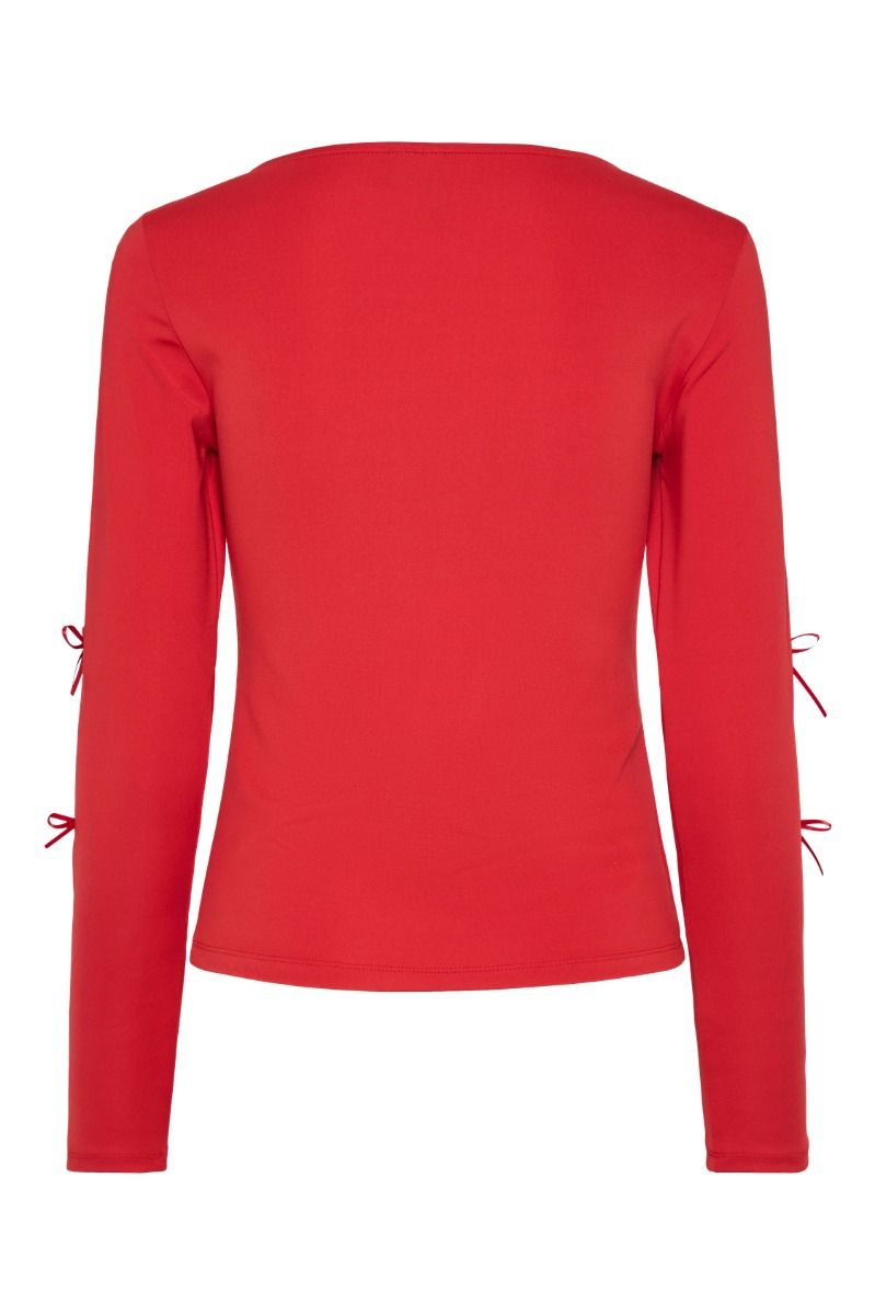Pieces - Bluse - Pc Selina Ls O-Neck Bow Top D2D - High Risk Red
