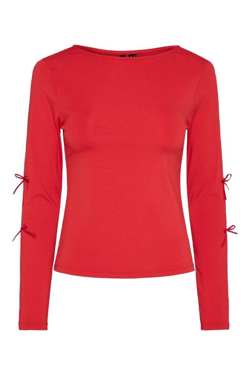 Pieces - Bluse - Pc Selina Ls O-Neck Bow Top D2D - High Risk Red