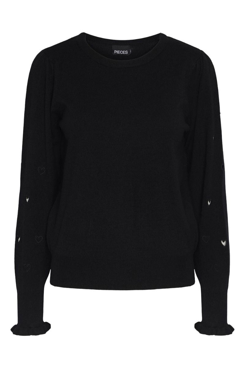 Pieces - Bluse - PC Valerie LS Heart O-Neck Knit - Black