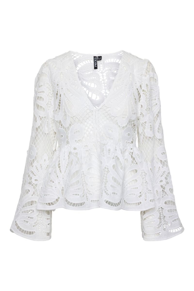 Pieces - Bluse - PC Winsta Ls V-Neck Top - Bright White