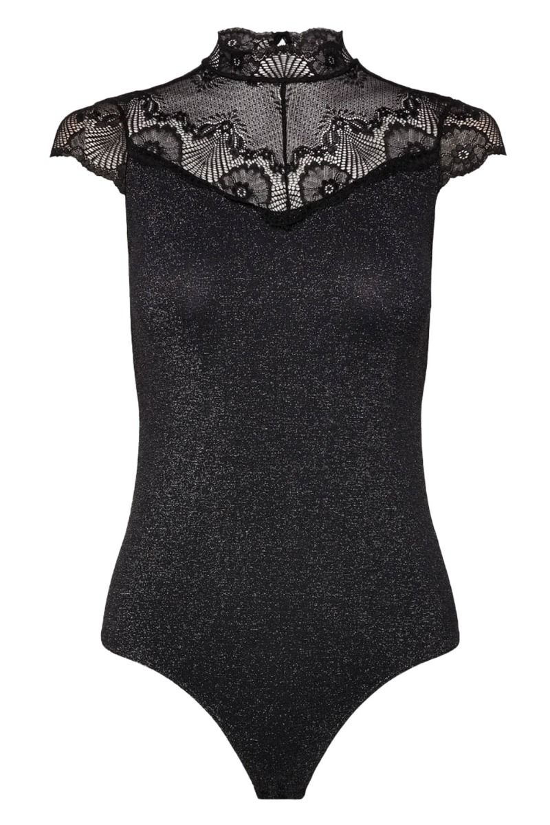 Pieces - Bodystocking - PC Naya Glitter Lace Bodystocking - Black
