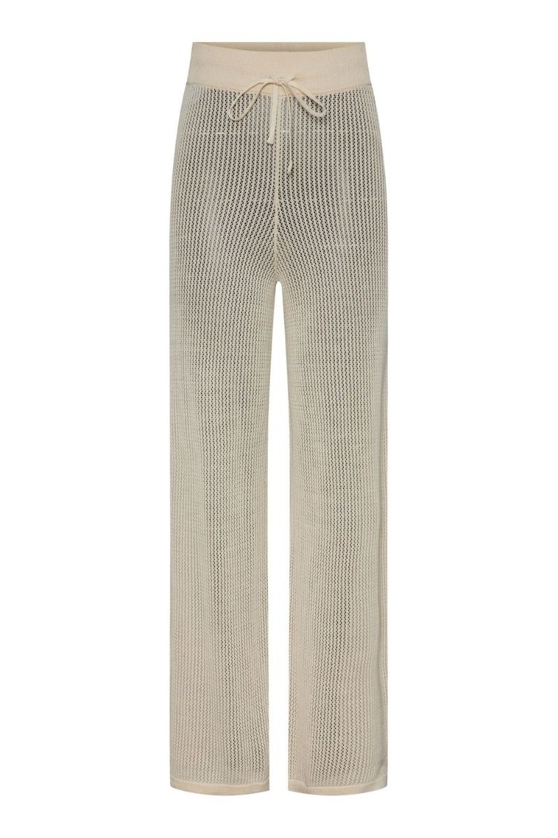 Pieces - Bukser - PC Beachy HW Ankle Knit Pants - White Smoke