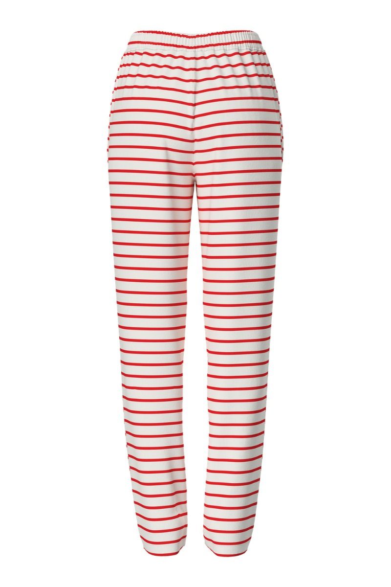 Pieces - Bukser - PC Chilli Hw Straight Stripe Pants Noos - Cloud Dancer/Poppy Red