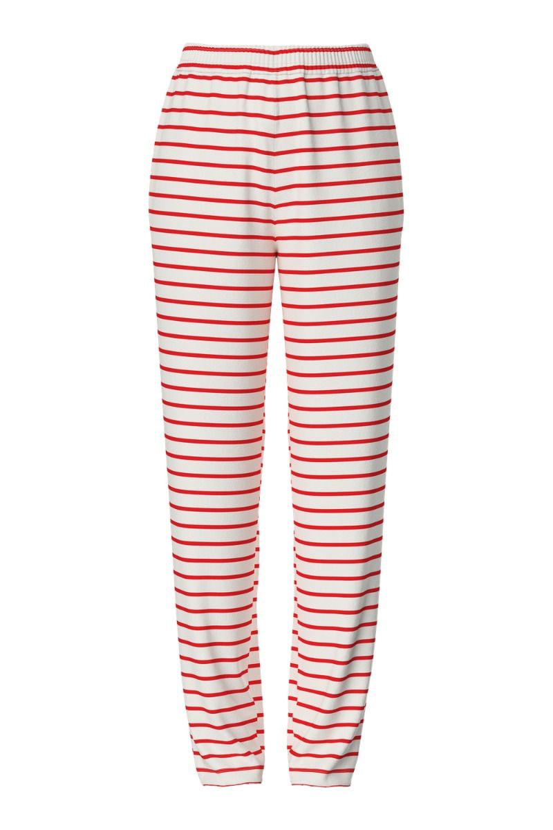 Pieces - Bukser - PC Chilli Hw Straight Stripe Pants Noos - Cloud Dancer/Poppy Red