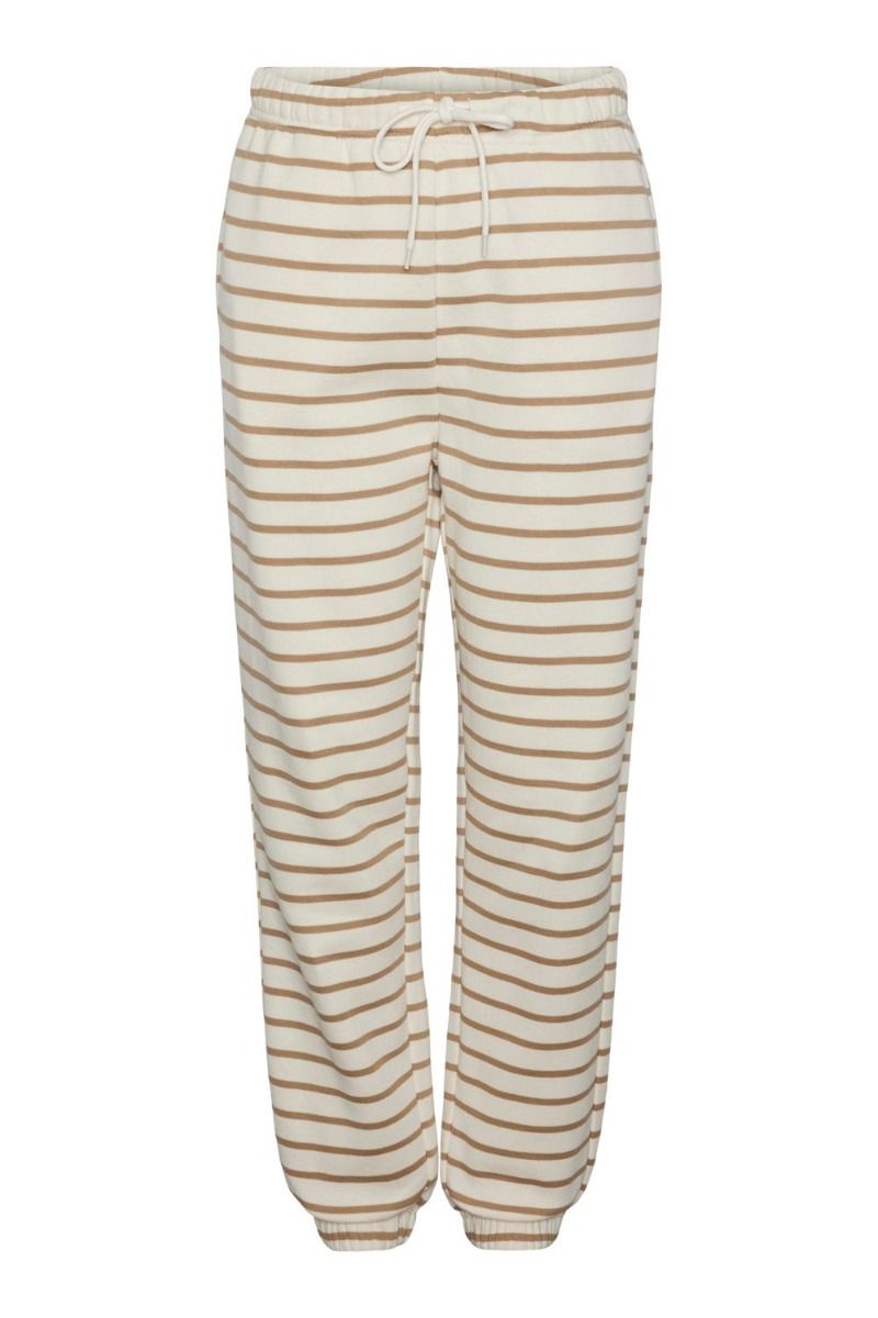 Pieces - Bukser - PC Chilli HW Sweat Pants Stripes - Cloud Dancer/Silver Mink