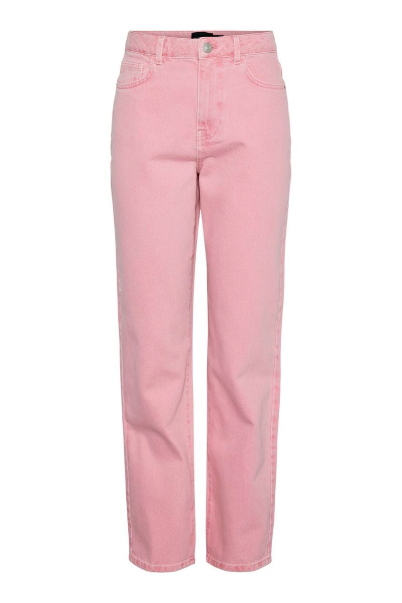 Pieces - Bukser - PC Fria HW Straight Denim Pants - Candy Pink Washed