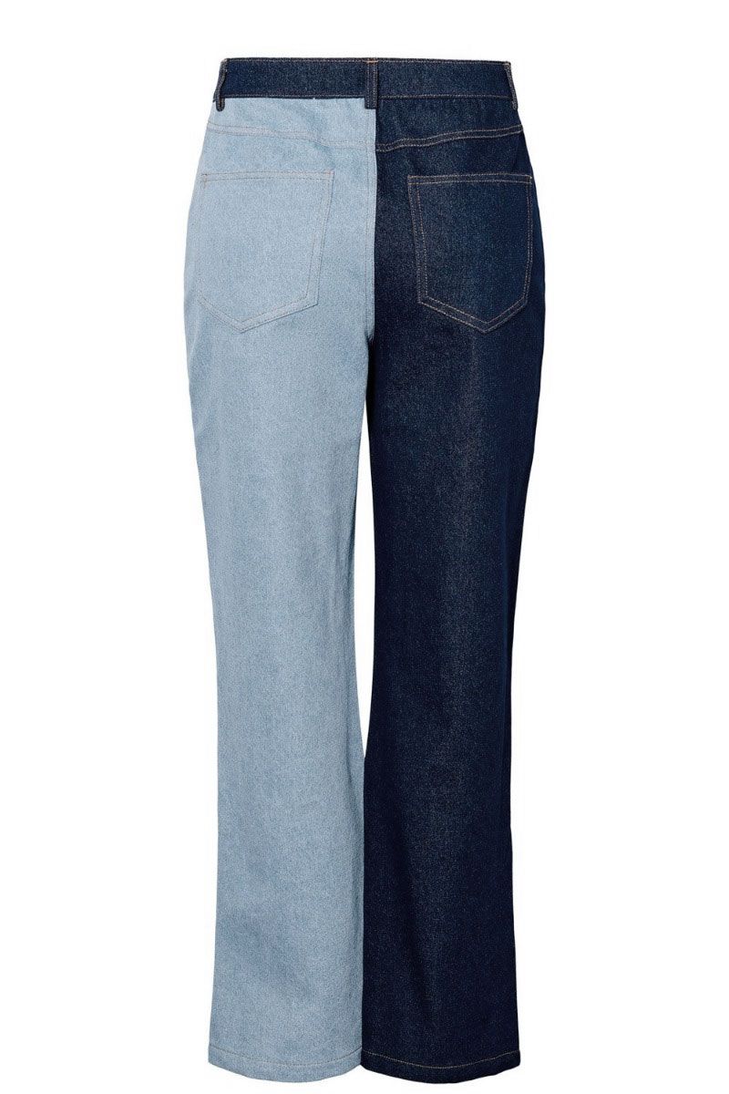 Pieces - Bukser - Lena HW Straight Denim Pants - Light Blue Denim Color Blocked