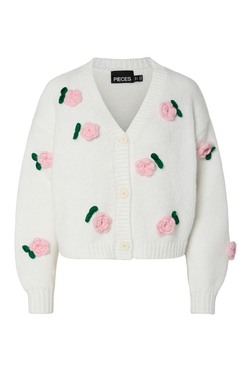 Pieces - Cardigan - PC Lydia Ls V-Neck Knit Cardigan - Cloud Dancer