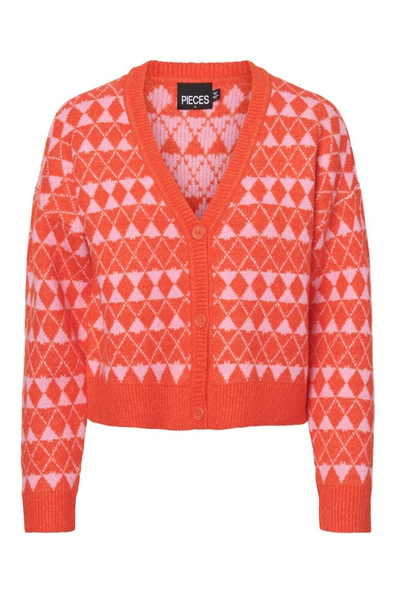 Pieces - Cardigan - PC Naomi LS Knit Cardigan - Tangerine Tango/Begonia Pink