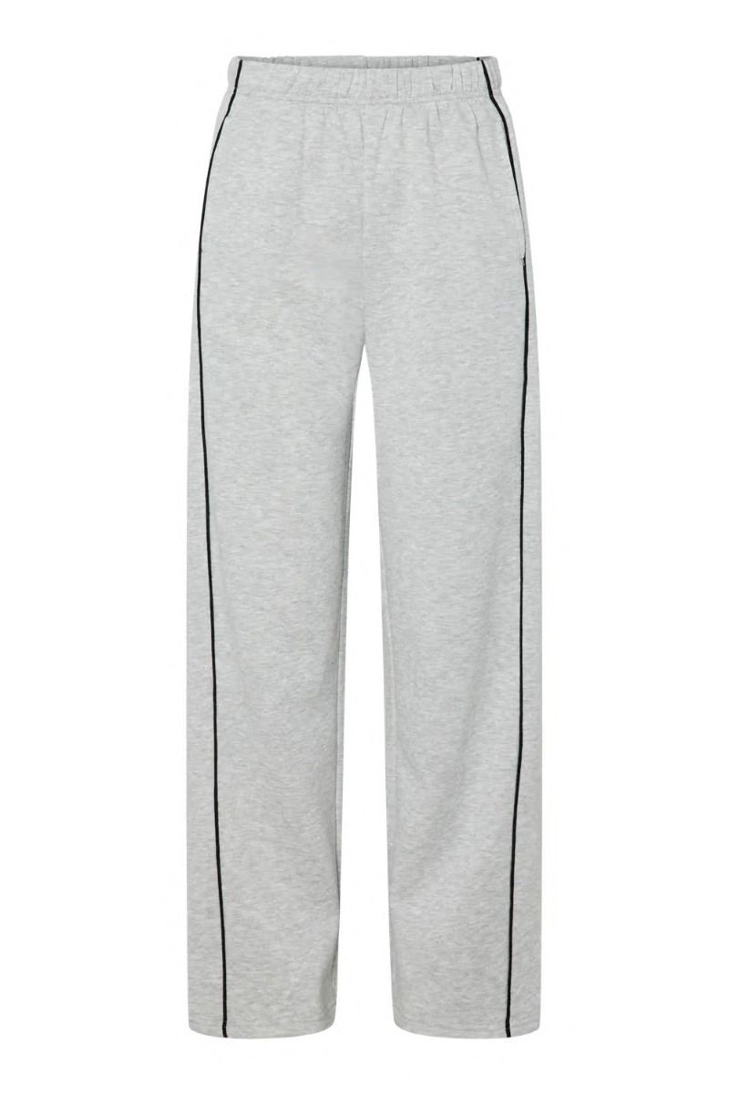 Pieces - Bukser - Pc Chilli Hw Wide Sweatpants - Light Grey Melange/Black Stripe