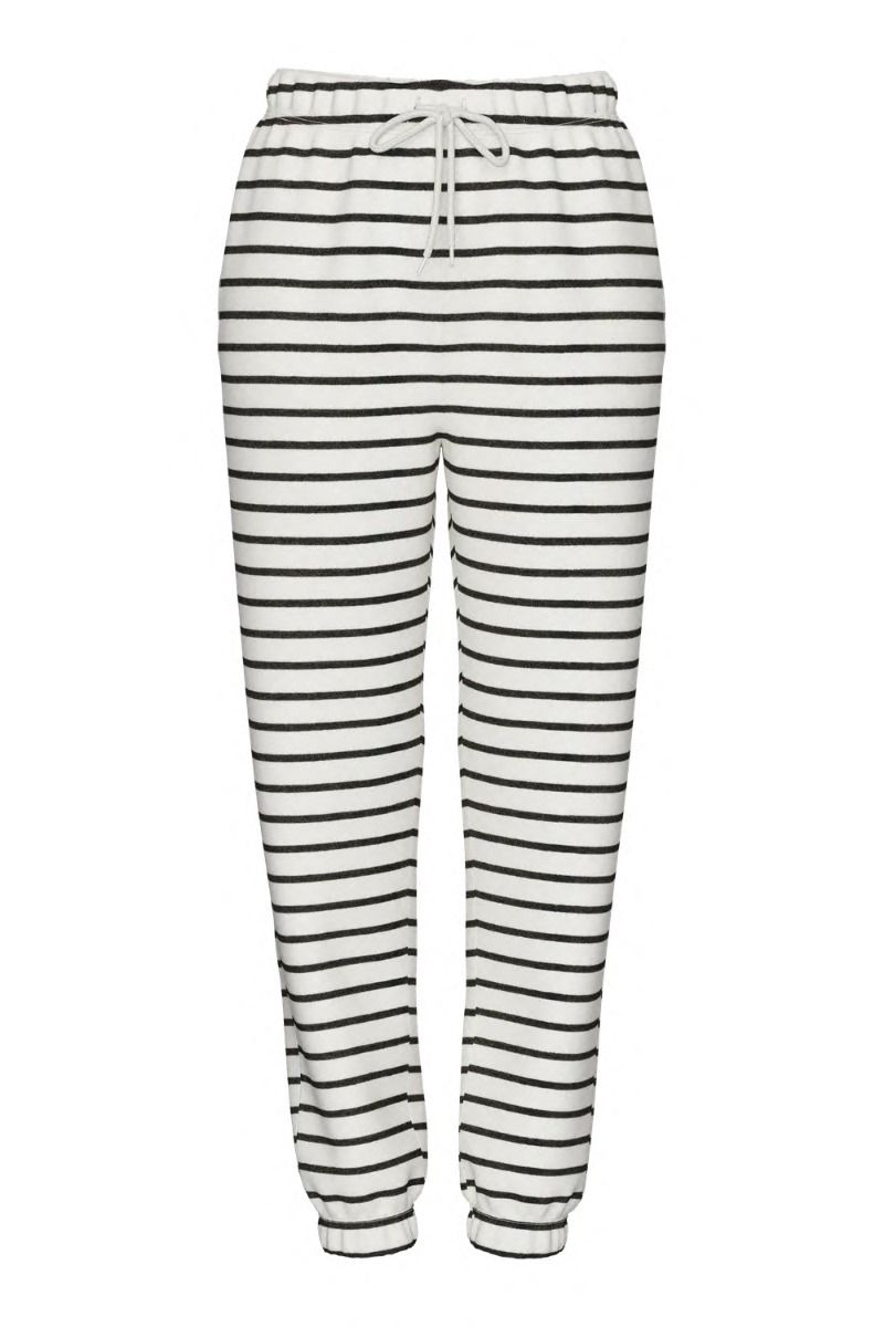 Pieces - Bukser - PC Chilli Hw Sweat Pants Stripes - Cloud Dancer/black stripes