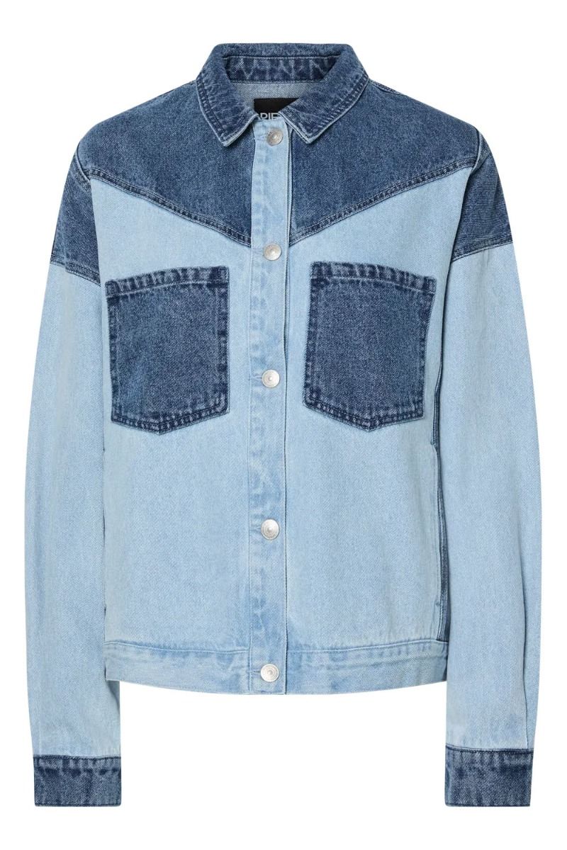 Pieces - Jakke - Pc Famy Ls Loose Denim Shirt - Light Blue Denim