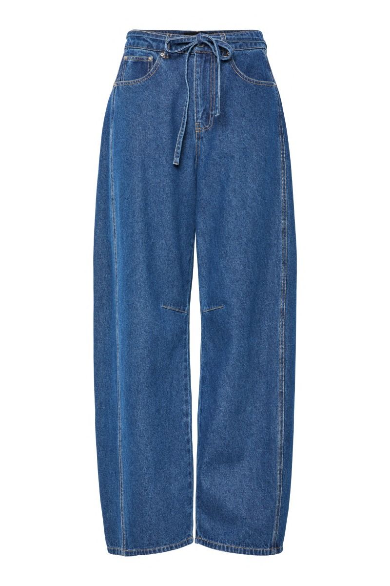 Pieces - Jeans - Fenna MW Tie Barrel Jeans - Dark Blue Denim