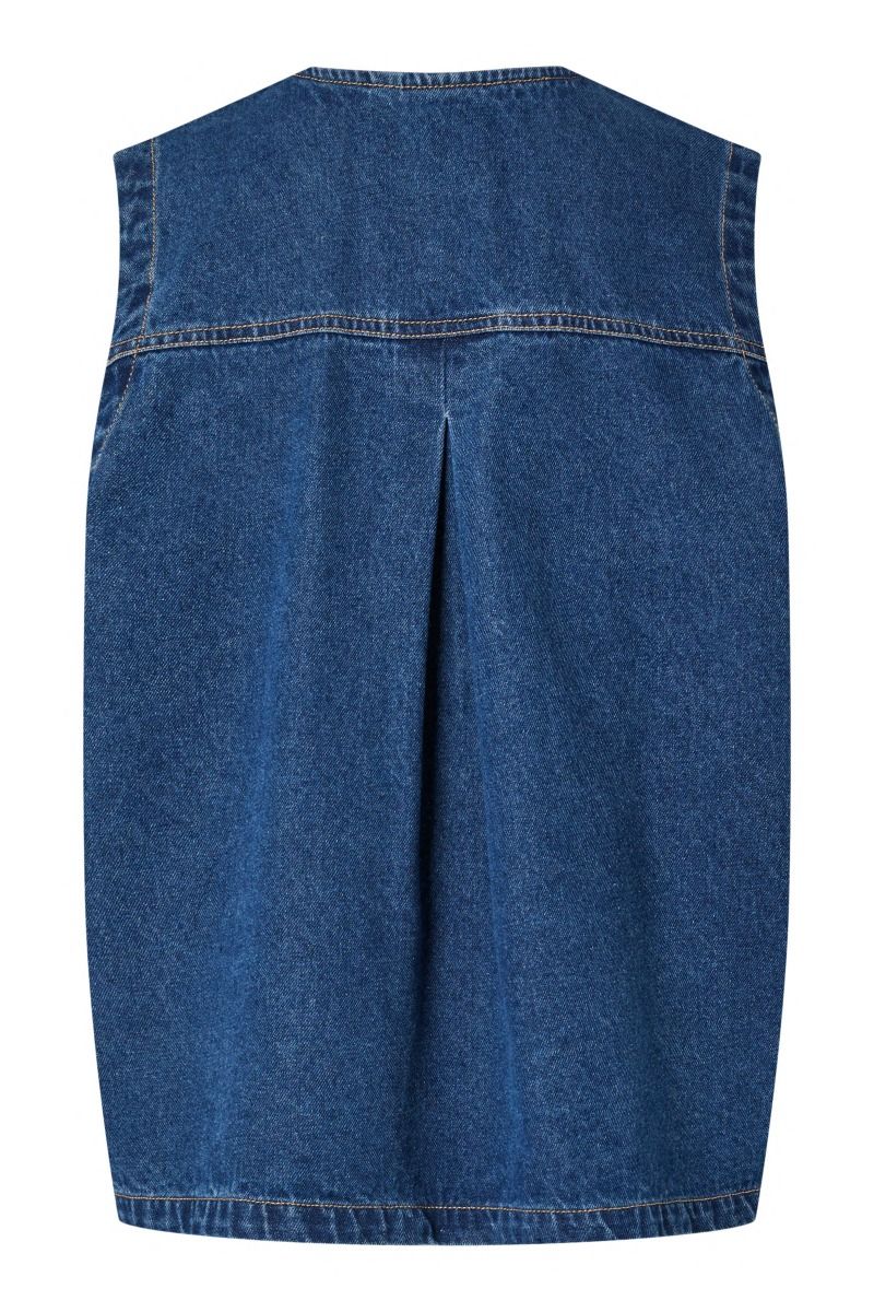 Pieces - Vest - Fenna O-Neck Tie Denim Vest - Dark Blue Denim