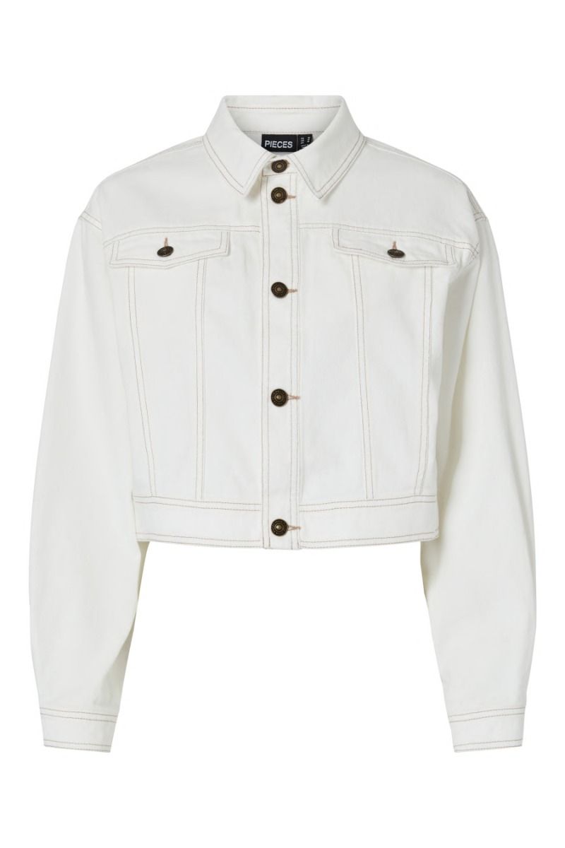 Pieces - Jakke - Fine LS Denim Jacket - Cloud Dancer