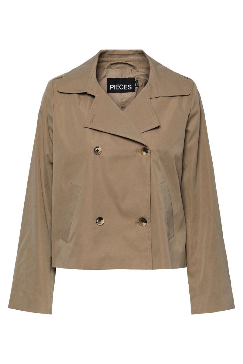 Pieces - Jakke - PC Bellen Short Trenchcoat - Greige 