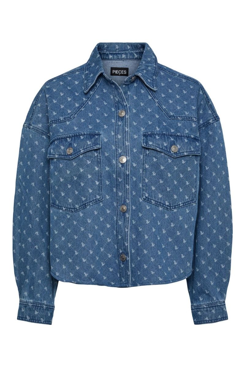 Pieces - Jakke - PC Nursel LS Short Shirt - Medium Blue Denim