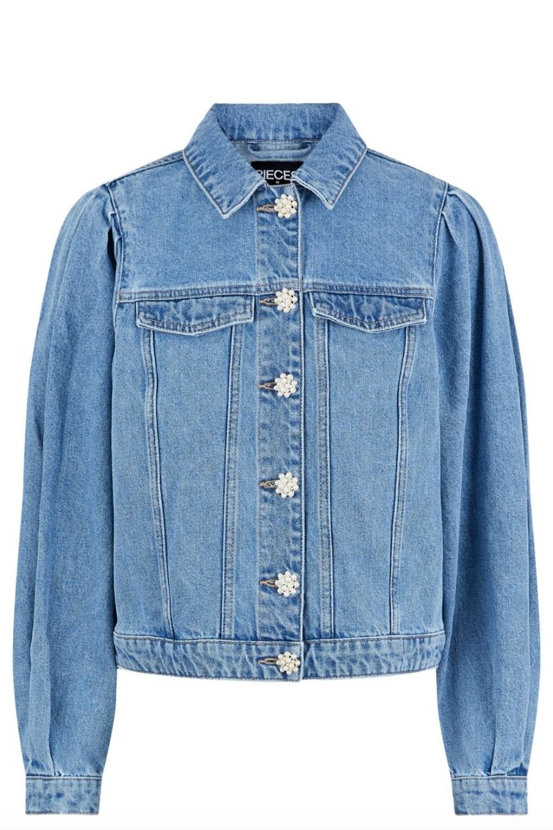 Pieces - Jakke - PC Ani LS Puff Short Simili Jacket - Light Blue Denim