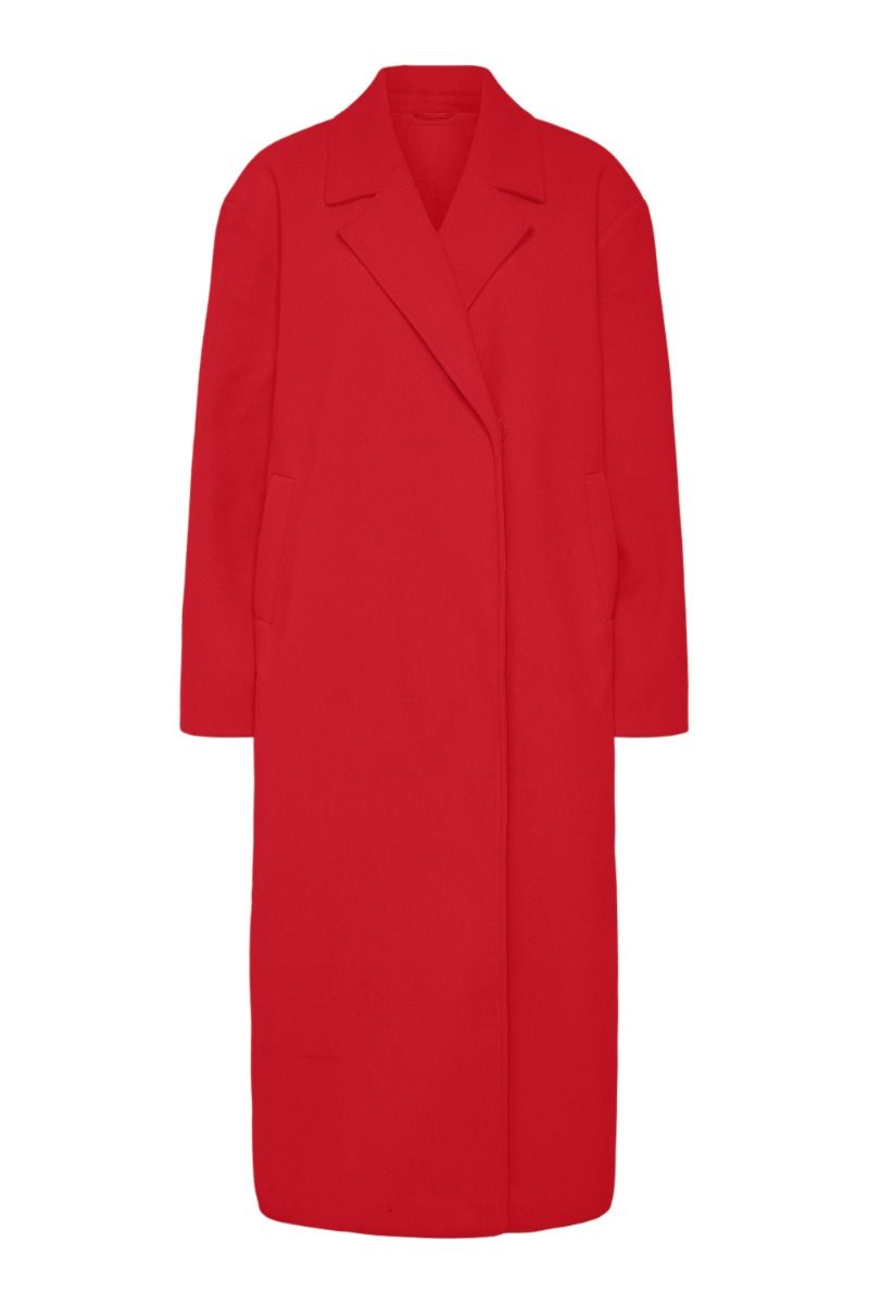 Pieces - Jakke - PC - Savannah Ls Long Coat Wvn D2D - High Risk Red