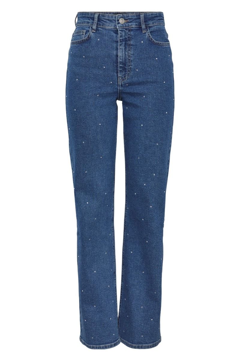 Pieces - Jeans - PC Siffi Hw Wide Rhinestone Jeans - Medium Blue Denim 