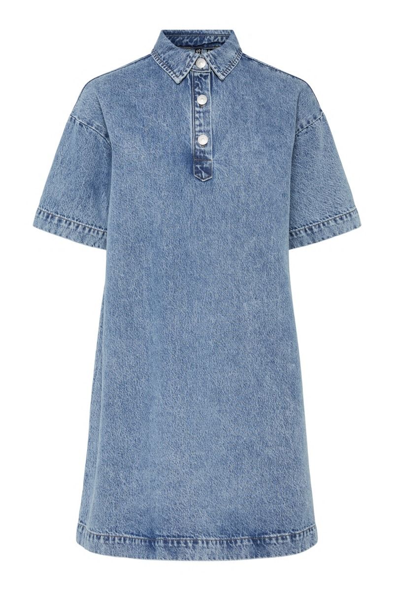 Pieces - Kjole - Kenya SS A-Shape Denim Dress - Medium Blue Denim