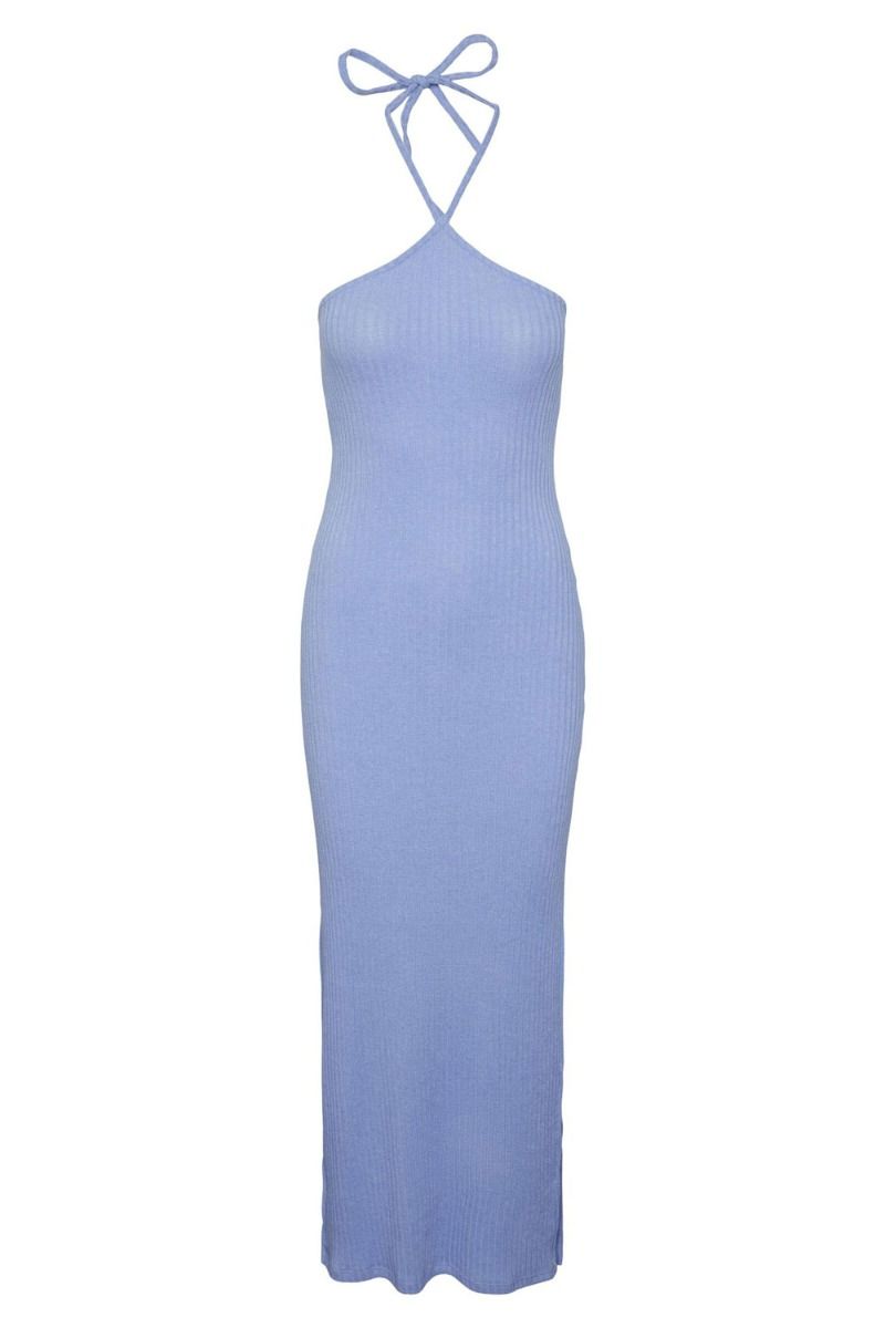 Pieces - Kjole - PC Alicia Sl Long Halter Neck Dress - Hydrangea