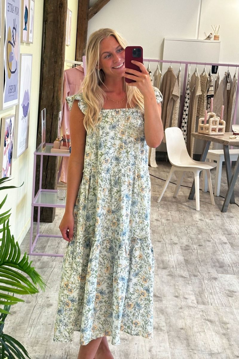 Pieces - Kjole - PC Amaryl SL Long Dress - Cloud Dancer/Flower