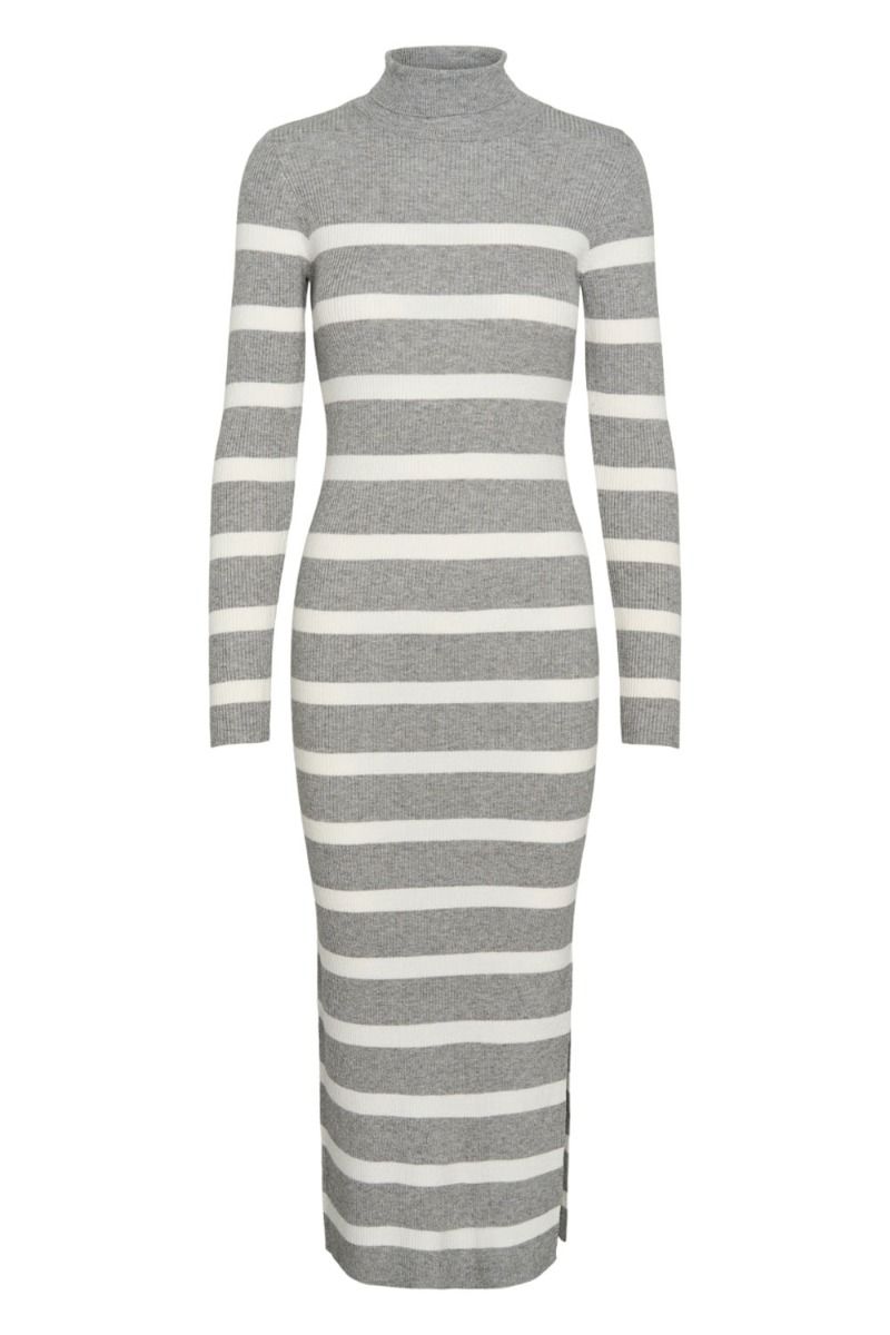 Pieces - Kjole - PC Anika LS Rollneck Knit Dress - Light Grey Melange