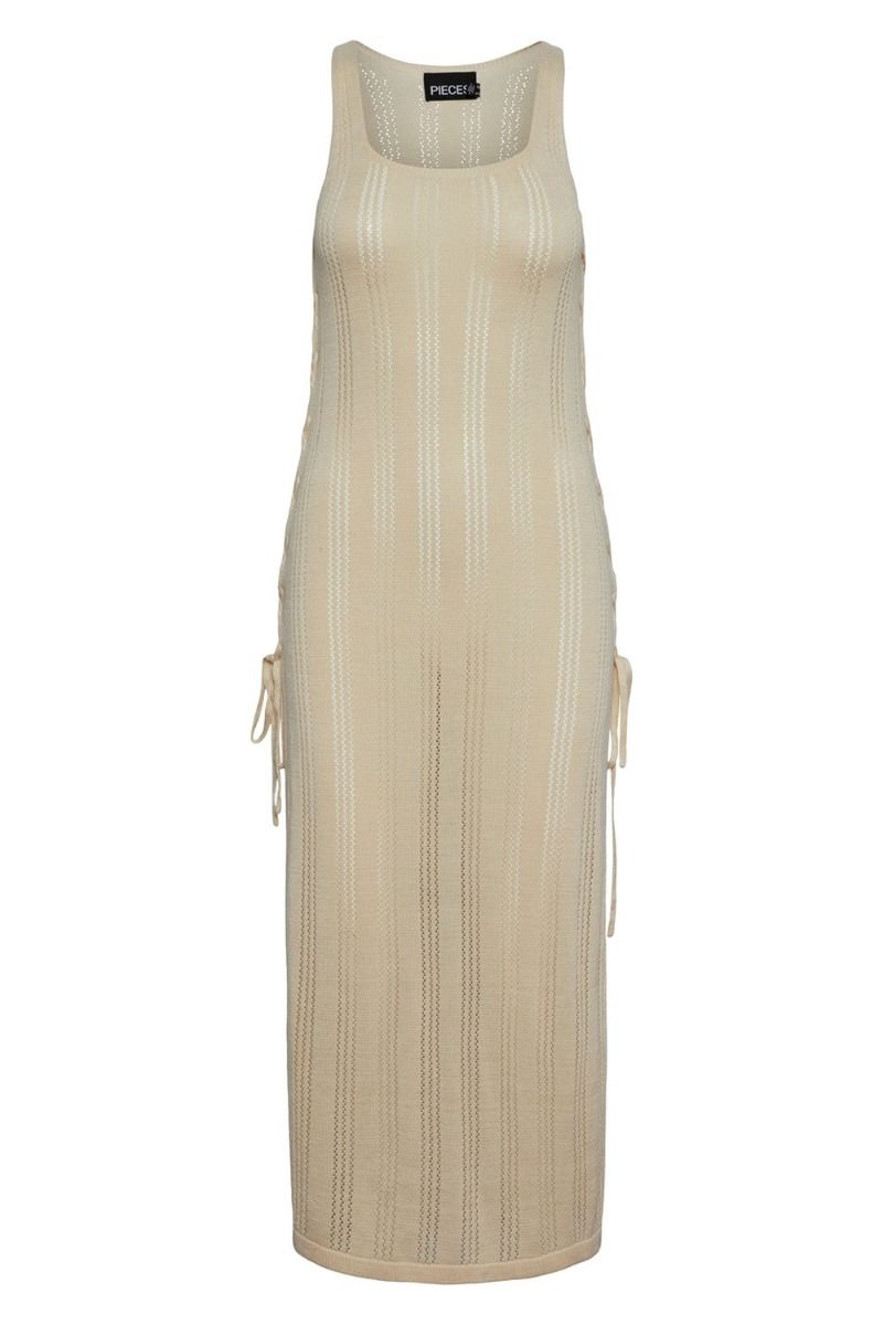 Pieces - Kjole - PC Beana Long Knit Dress - White Smoke