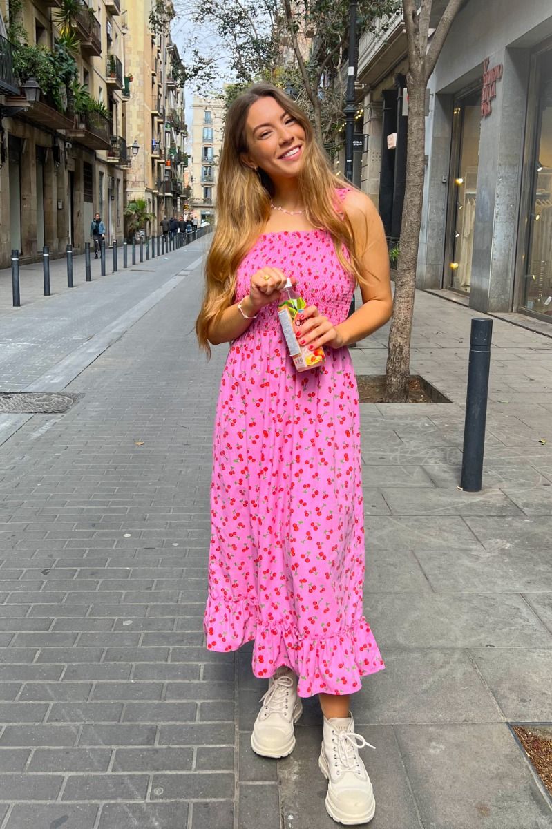 Pieces - Kjole - Berry Midi Dress - Prism Pink