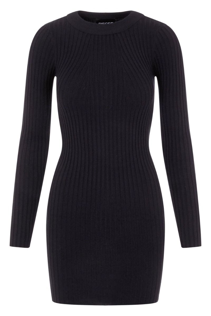 Pieces - Kjole - PC Crista LS O-Neck Knit Dress - Black