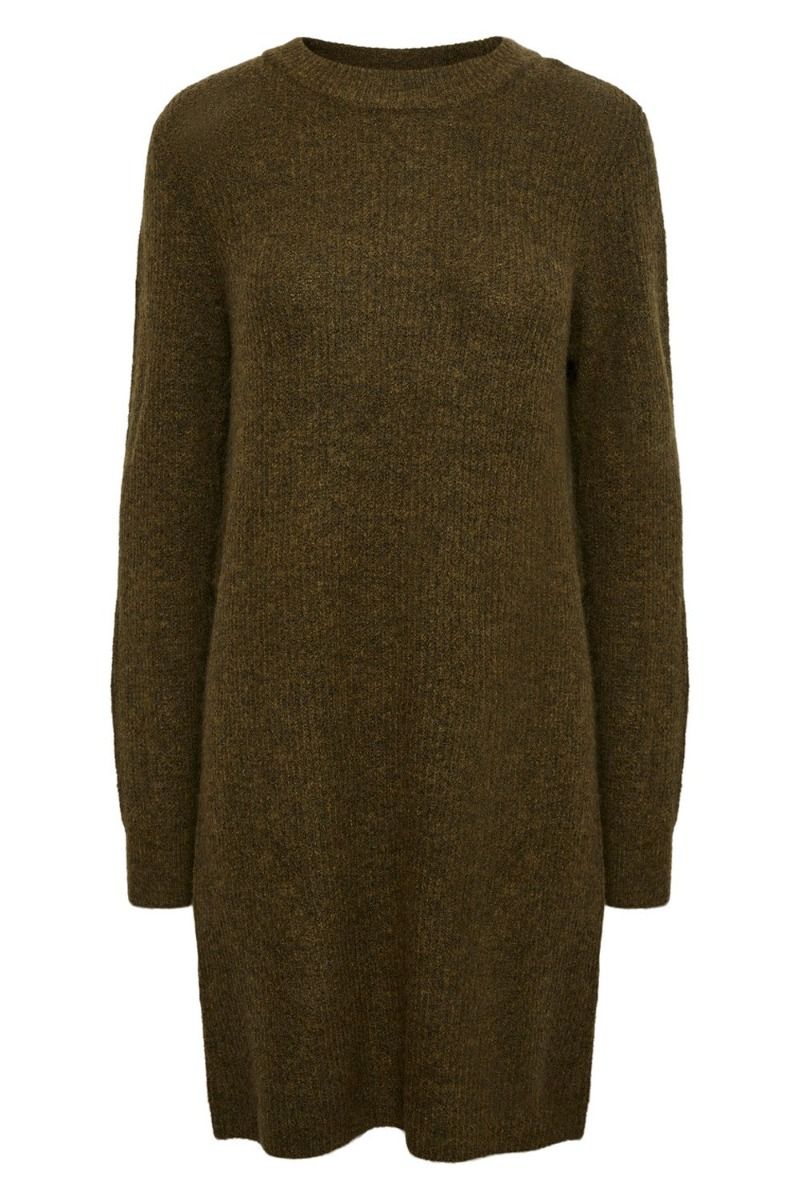 Pieces - Kjole - PC Ellen LS O-Neck Knit Dress - Dark Olive