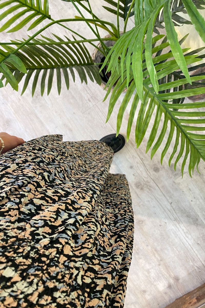 Pieces - Kjole - PC Faye 3/4 Smock Midi Dress - Black/Animal