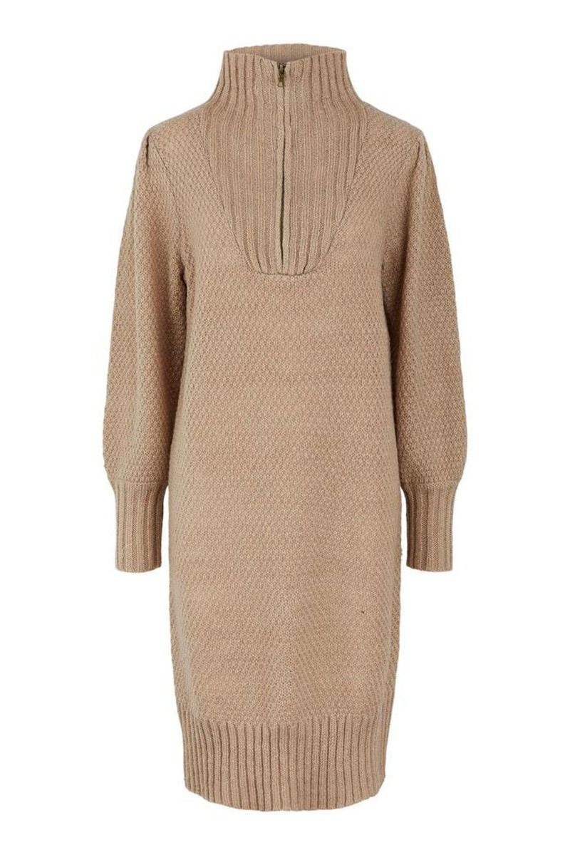 Pieces - Kjole - PC Filaya LS Half Zip Wool Knit Dress - Silver Mink