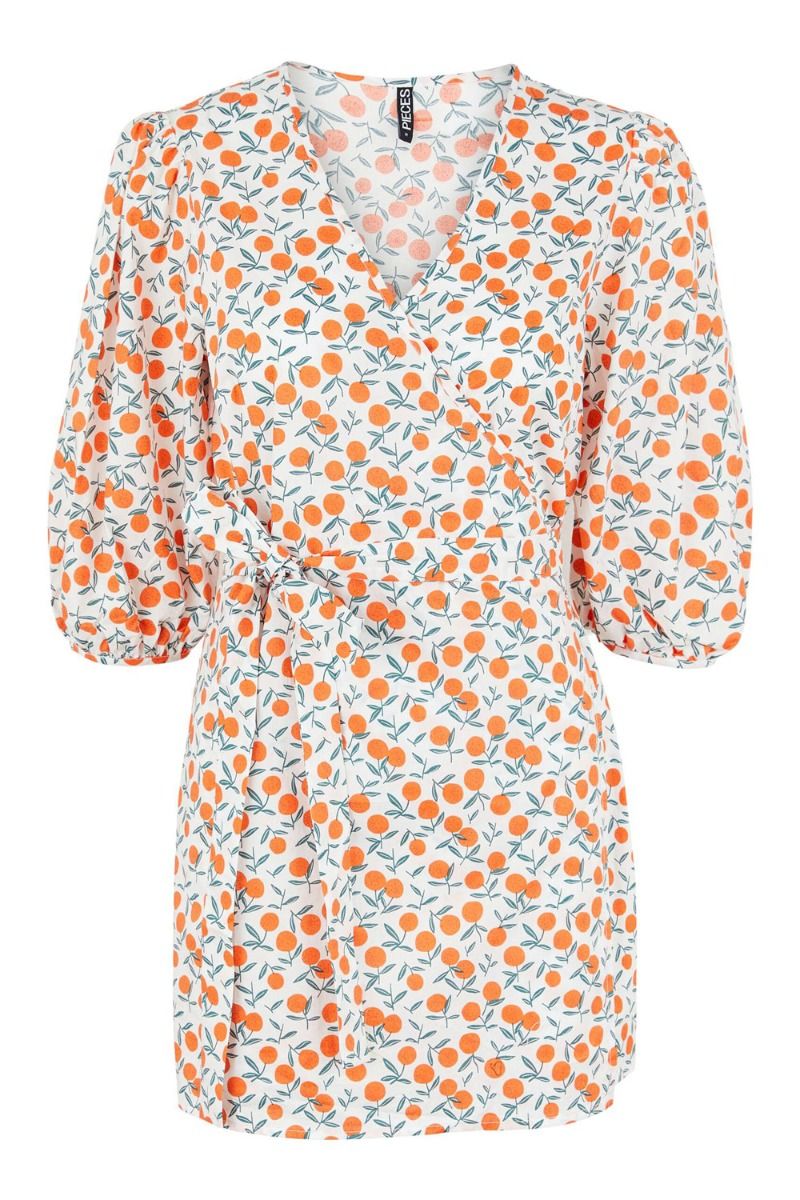 Pieces - Kjole - PC Fruit 2/4 Wrap Dress - Bright White