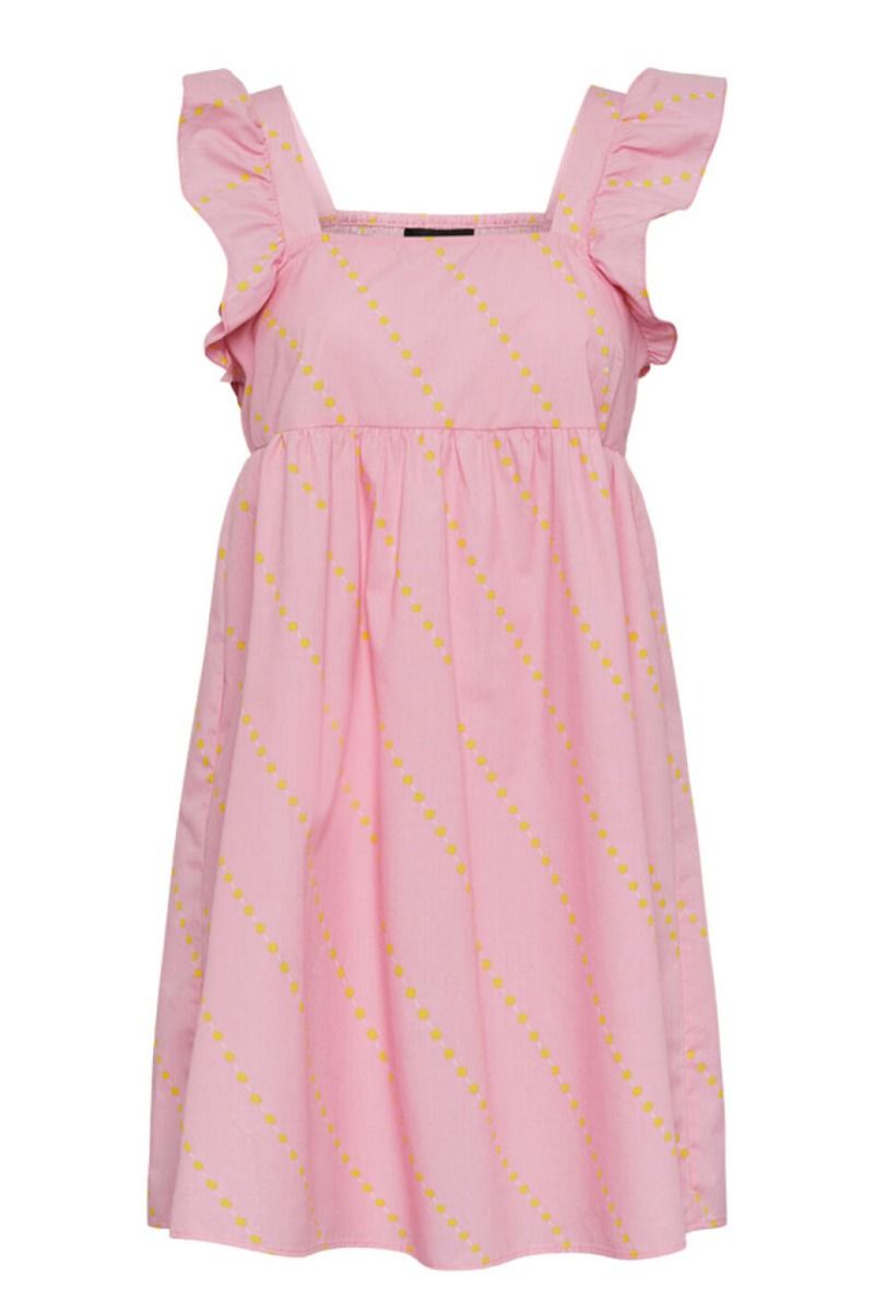 Pieces - Kjole - PC Janni SL Frill Dress - Prism Pink/Dots