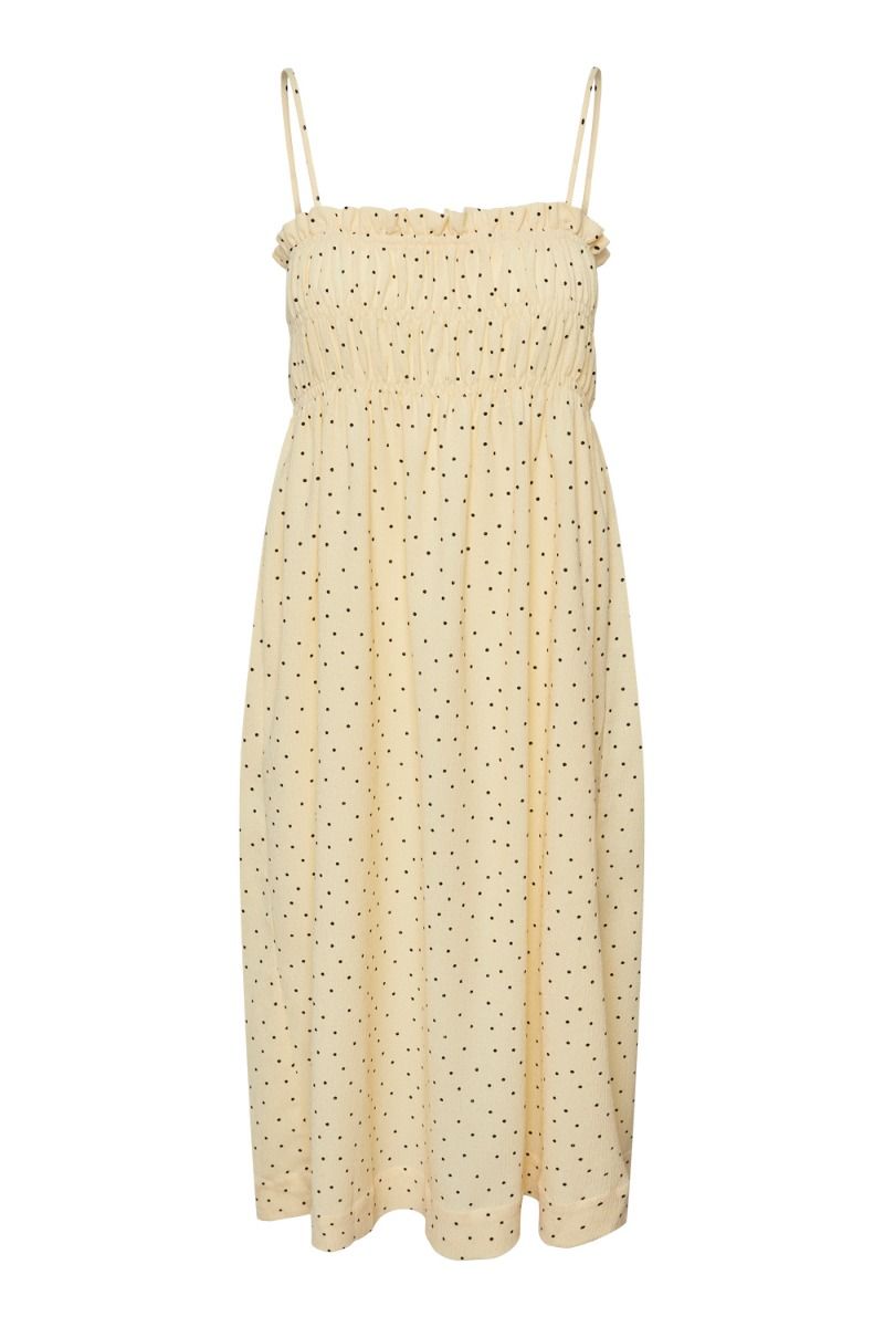 Pieces - Kjole - PC Josia Midi Strap Dress - Pale Banana/Black Dots