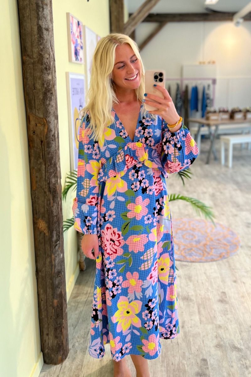 Pieces - Kjole - Juna LS Midi Dress - Regatta Flower