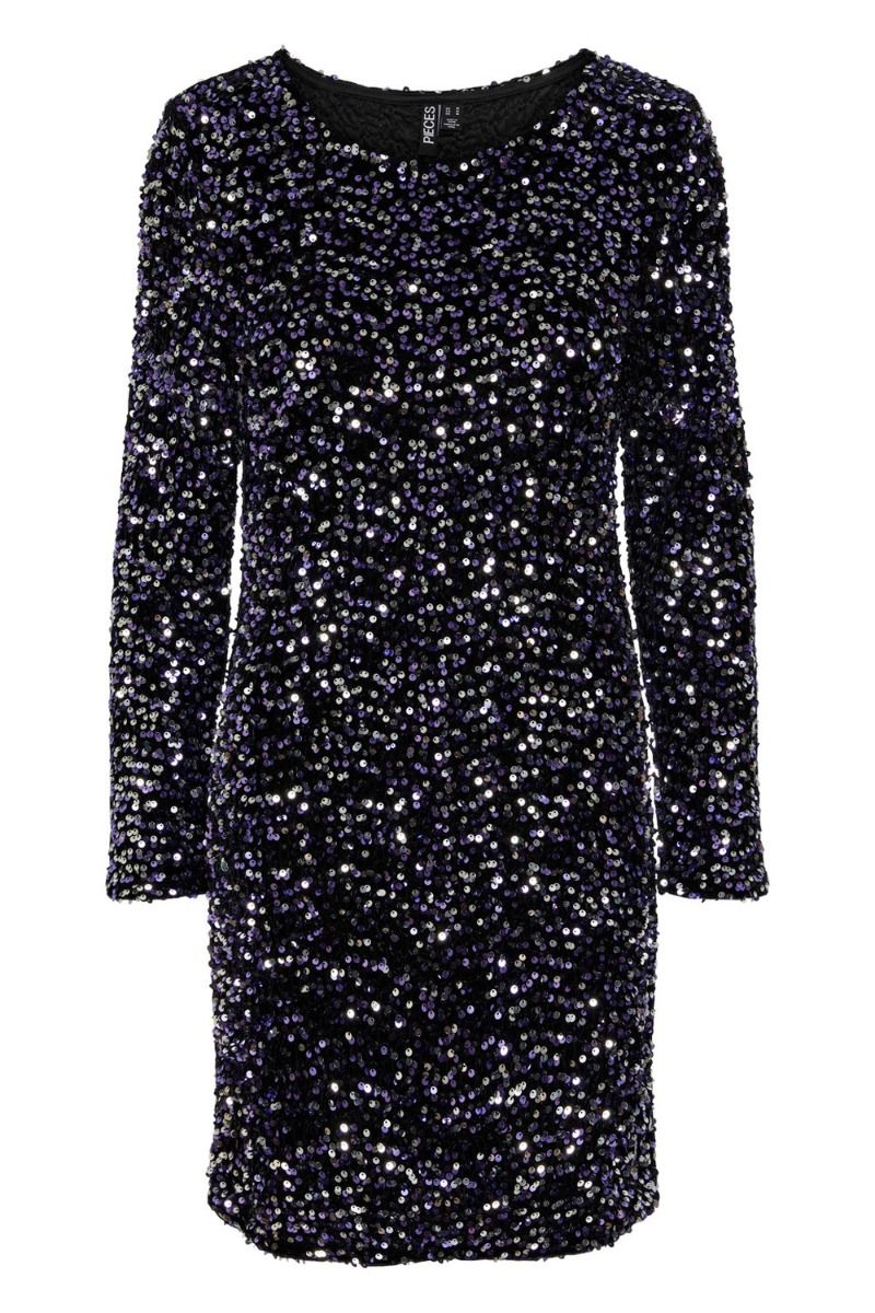 Pieces - Kjole - PC Kam LS New Dress - Black/Purple Silver 