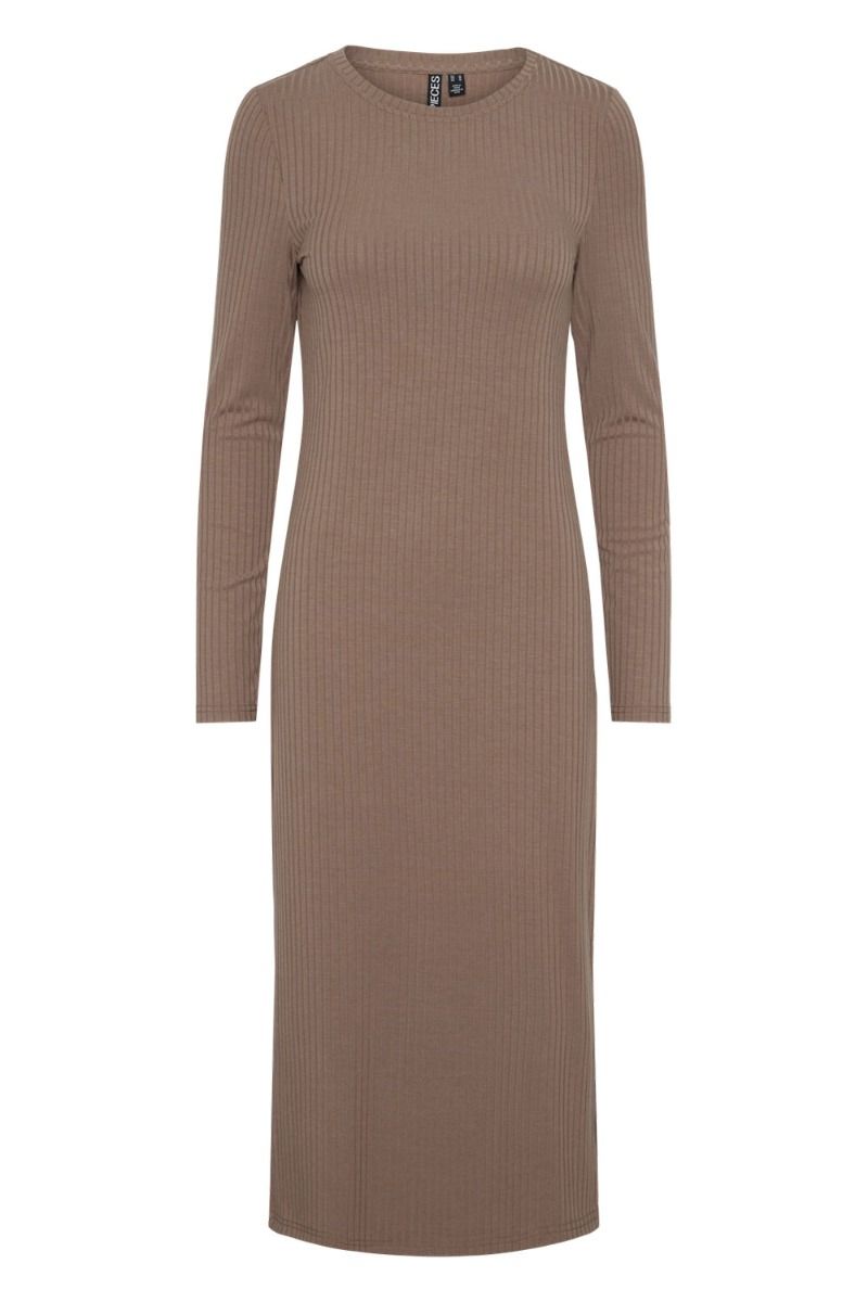 Pieces - Kjole - PC Kylie Ls O-Neck Midi Dress - Morel